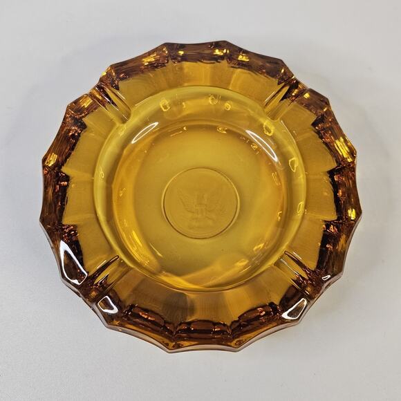 fostoria Other - Vintage Fostoria Heavy Amber Glass 1887 Eagle Coin Cigarette Ashtray 5"